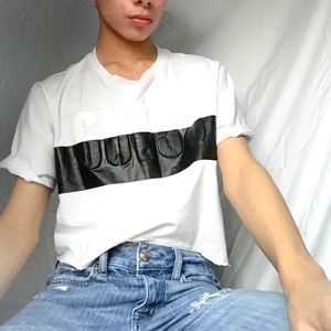 Guess Graphic Black and White Crop Top
